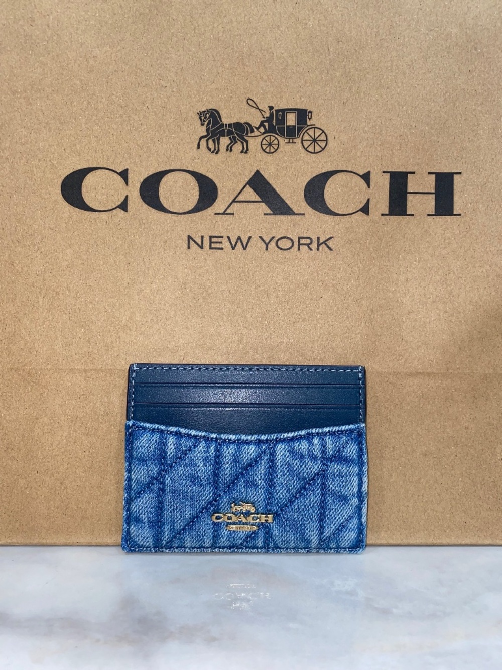 Coach Slim Id Card Case Denim with quilting NWT
